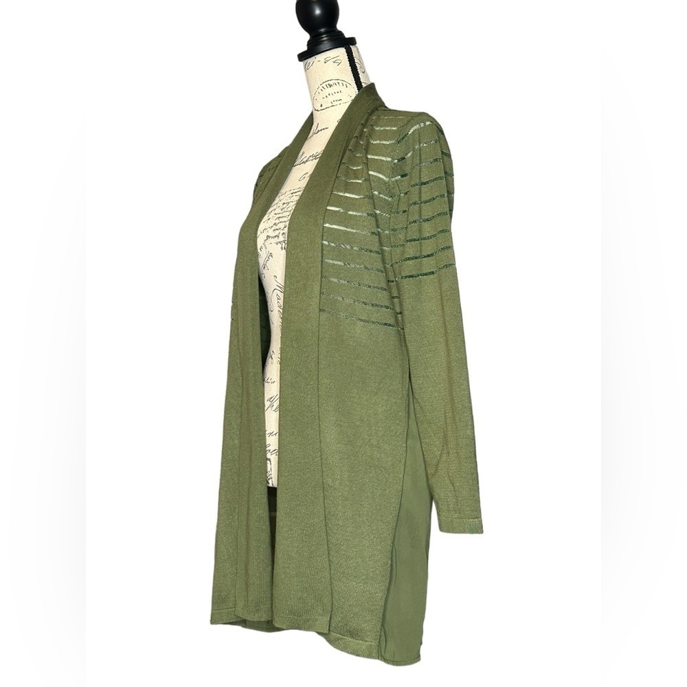 Andrea Jovine Womens green Size M illusion Striped Cardigan Duster Sweater EUC